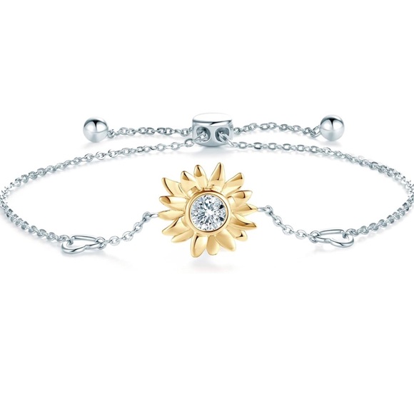 14k Yellow Gold & 925 Sterling Silver Diamond Moissanite Sunflower Bolo … - Picture 3 of 9